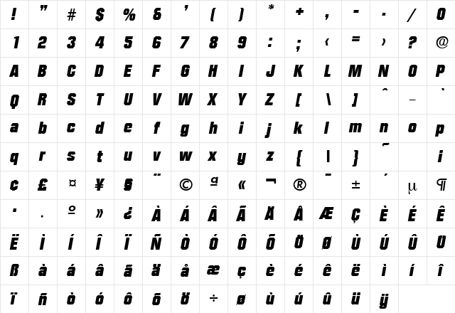 Diamante-Serial-Heavy RegularItalic font glyphpreview