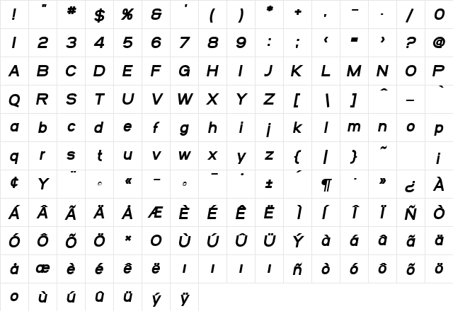 SF Arborcrest Heavy Oblique font glyphpreview