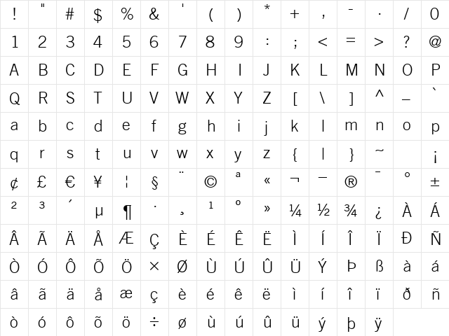 TransferGothic-Light Regular font glyphpreview