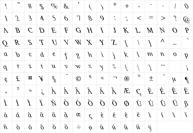 TimesItalicLefty Regular font glyphpreview