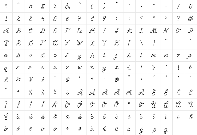MiiyThin Regular font glyphpreview