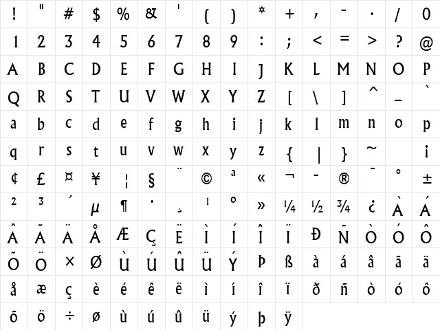 Flair Condensed Normal font glyphpreview