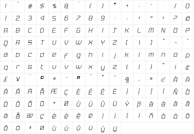 Tremble Light font glyphpreview