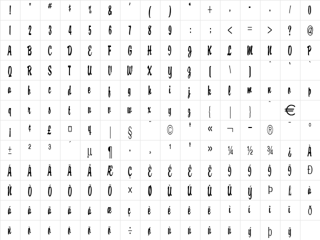 BriskThin Normal font glyphpreview