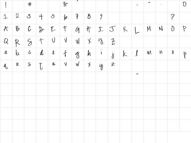 Kelly's Hand Regular font glyphpreview