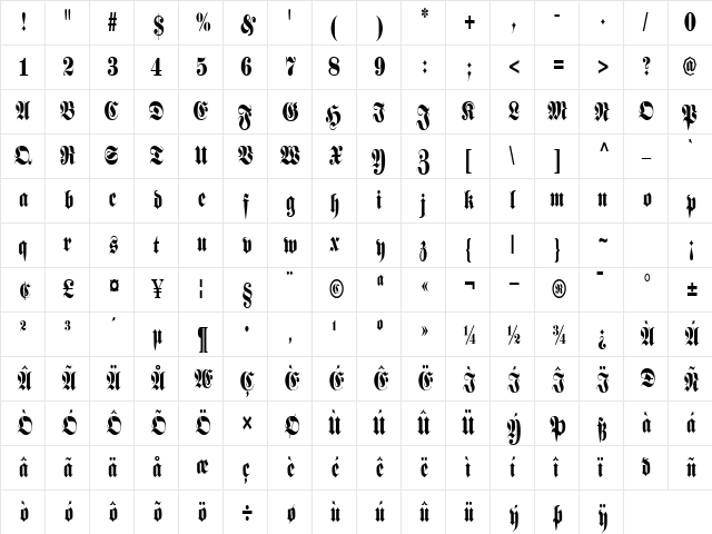 BarronCondensed Regular font glyphpreview