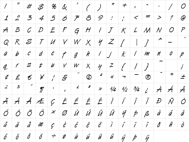 Script-V650 Regular font glyphpreview