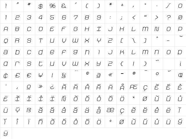 StakRegular Oblique Regular font glyphpreview