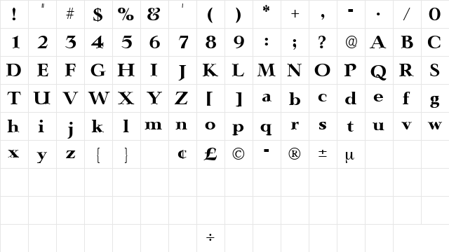 TeronoDisplaySSK Regular font glyphpreview