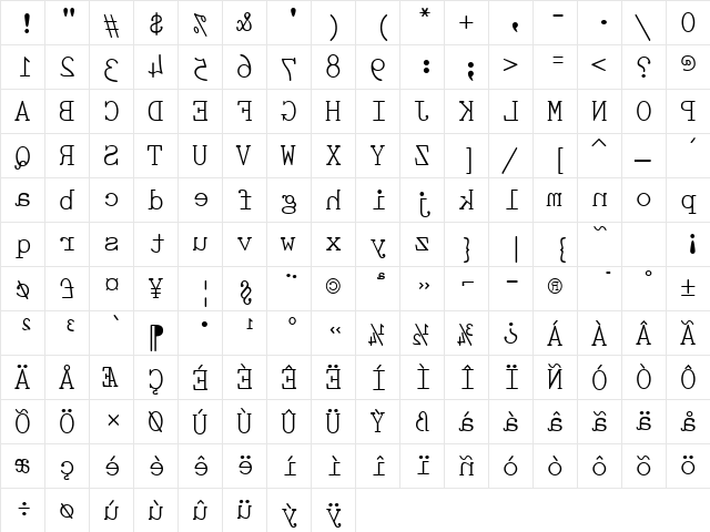 Sdrawkcab Regular font glyphpreview