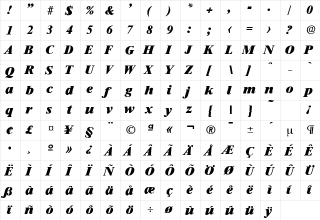 Riccione-Serial-Heavy RegularItalic font glyphpreview
