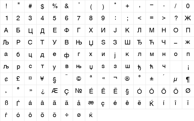 HelvCiril Regular font glyphpreview