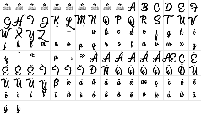 Sweet Movements Personal Use Regular font glyphpreview