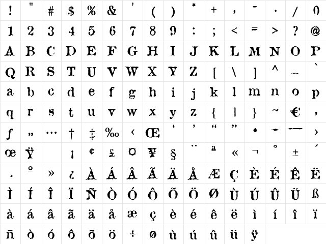 Tshirt Regular font glyphpreview