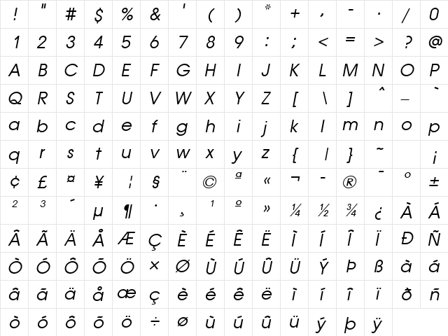 Atlanta BookOblique font glyphpreview