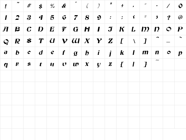 Nuclear Oblique font glyphpreview