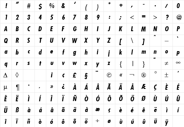 FunctionCondTwo BoldItalic font glyphpreview