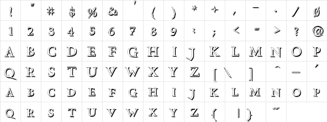 VTCSwitchbladeRomanceSD Shadowed font glyphpreview