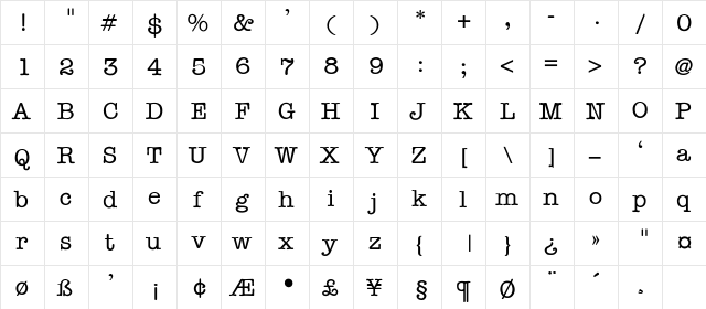 REMMINGTON-THIN Regular font glyphpreview
