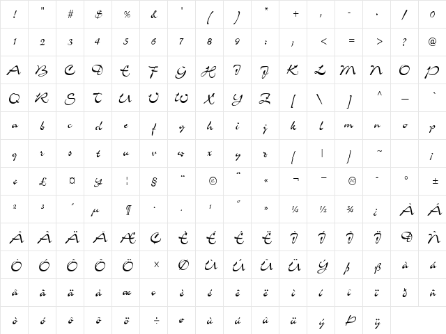 ScheherezadeCondensed Regular font glyphpreview