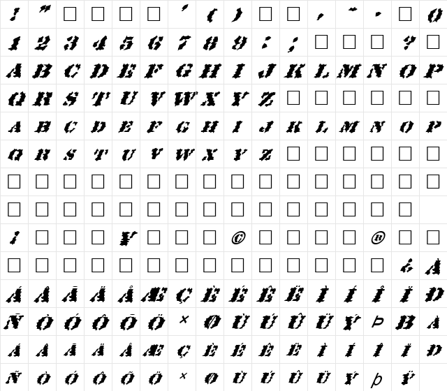 FZ WACKY 19 ITALIC Normal font glyphpreview