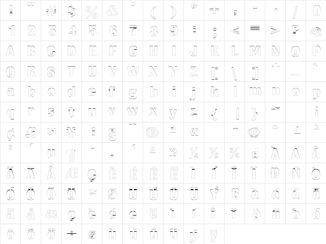 StencilSetExtendedOutline Regular font glyphpreview