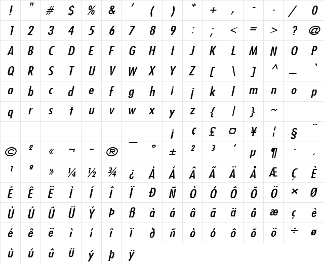 Fuji-Extended Italic font glyphpreview