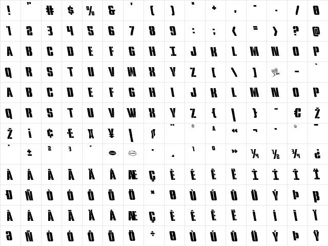 Rumble Tumble Leftalic Italic font glyphpreview