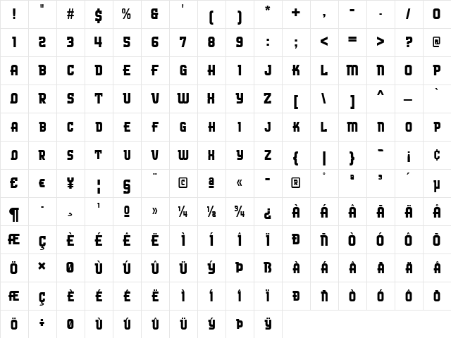 Speedway BV Regular font glyphpreview