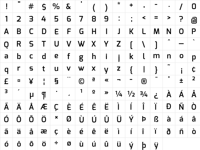 Exo Demi Bold font glyphpreview
