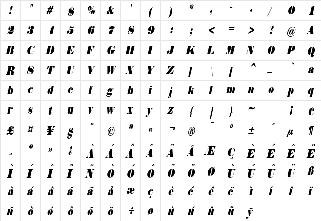 Norway Thin Italic font glyphpreview