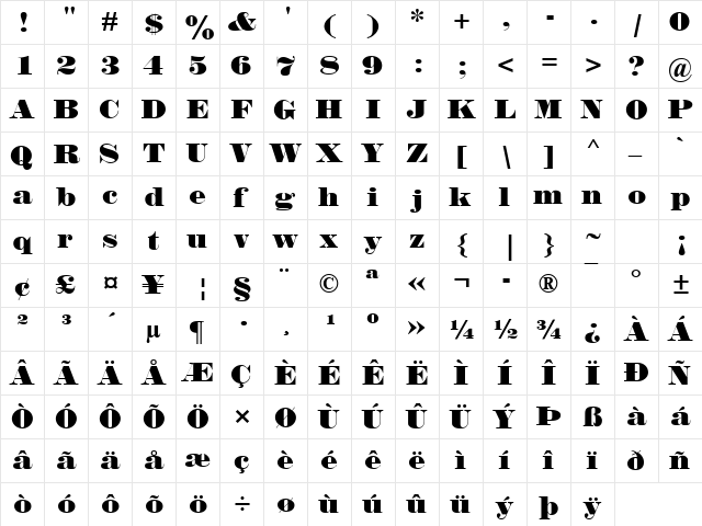 Falstaff MT Regular font glyphpreview