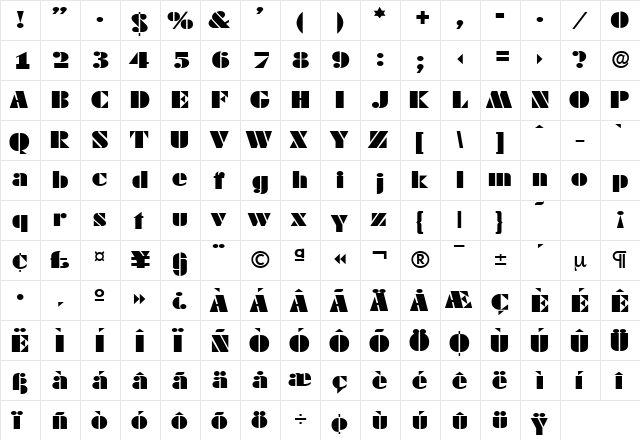 DekoBlackExtended-Serial Regular font glyphpreview