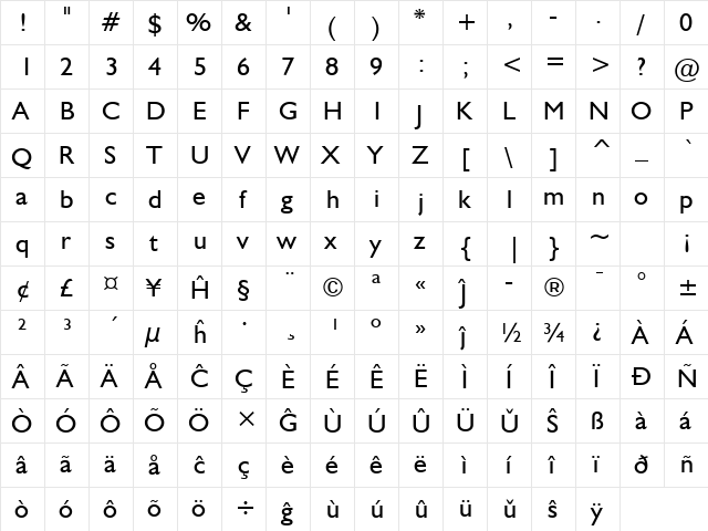 Humanst521 BT Eo Roman font glyphpreview