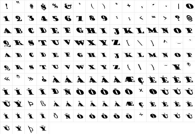 FZ JAZZY 38 LEFTY Normal font glyphpreview