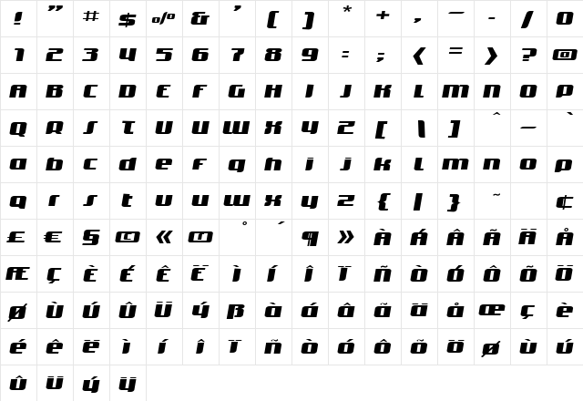 TransOblique Regular font glyphpreview