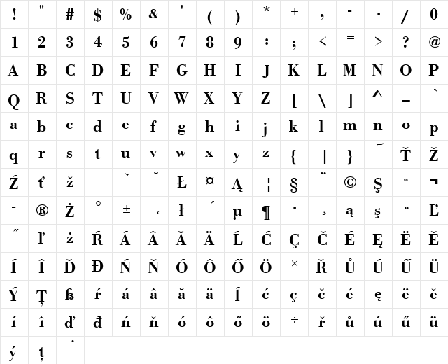 BodoniAntTEEDemBol Regular font glyphpreview