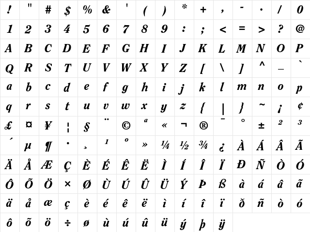 ITC Clearface Heavy Italic font glyphpreview