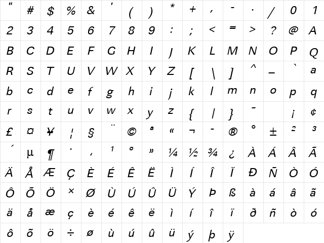 URWLinearT Oblique font glyphpreview