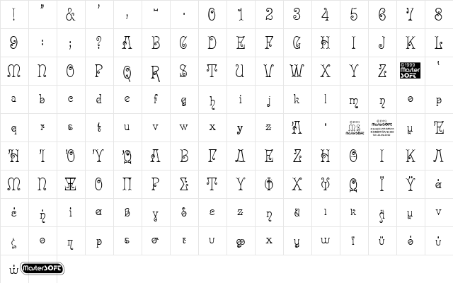 MSAcadian Regular font glyphpreview
