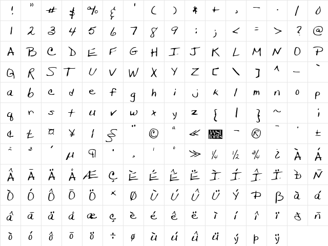 TriciasHand Regular font glyphpreview