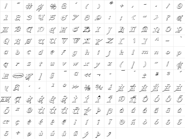 Queen & Country 3D Italic Italic font glyphpreview