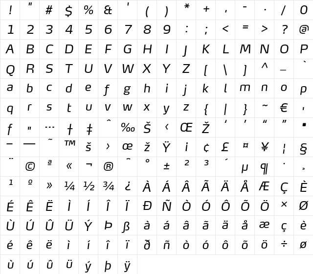 MaxTF-RegularItalic Regular font glyphpreview