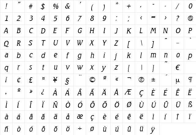 Seagull-LightIta Regular font glyphpreview