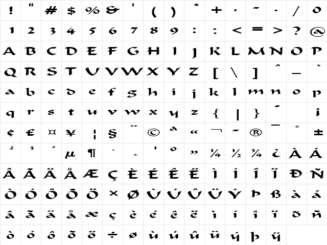 Flat Brush Extended Normal font glyphpreview