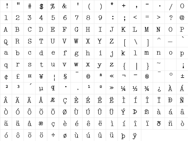 VTScreenplay RemingtonB font glyphpreview
