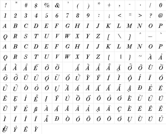 VPS Con Son Hoa Italic font glyphpreview