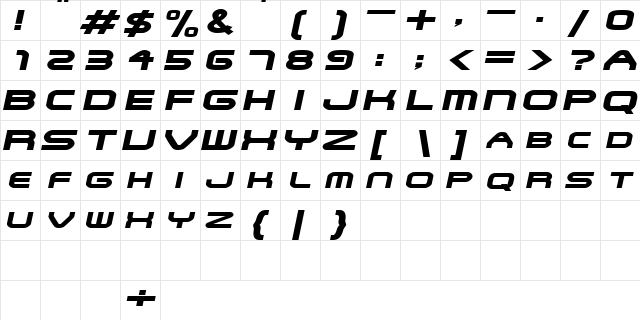 SNFUExtended Oblique font glyphpreview