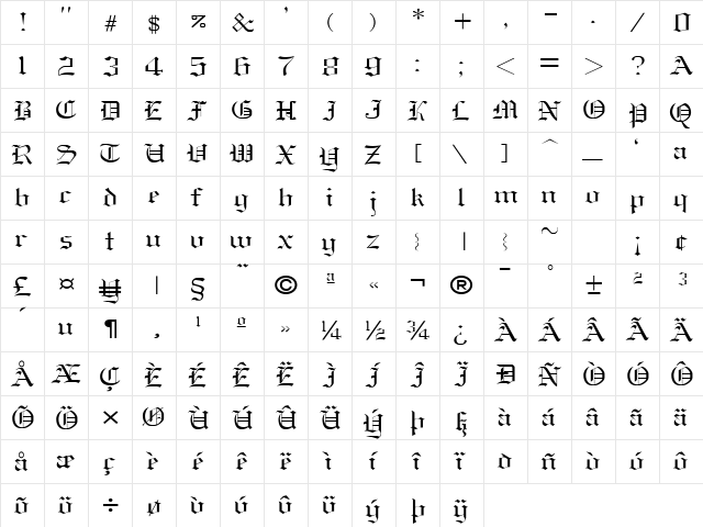 Old-English-Nue Normal font glyphpreview