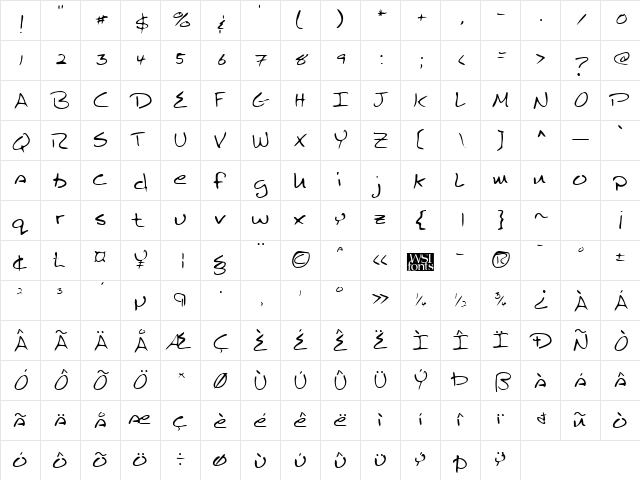 SeftonsHand Regular font glyphpreview